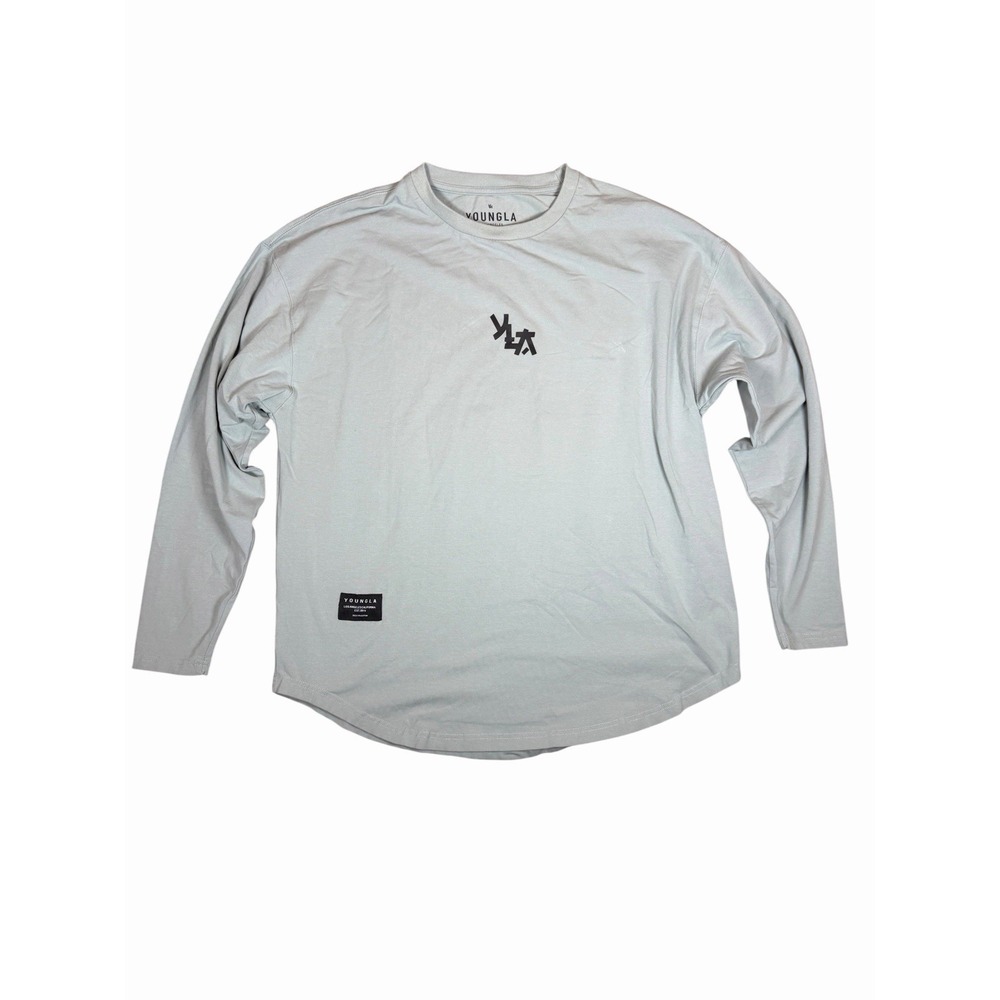 YoungLA Mens L Sage Green Koi Fish Yin Yang Graphic Long Sleeve Shirt 822